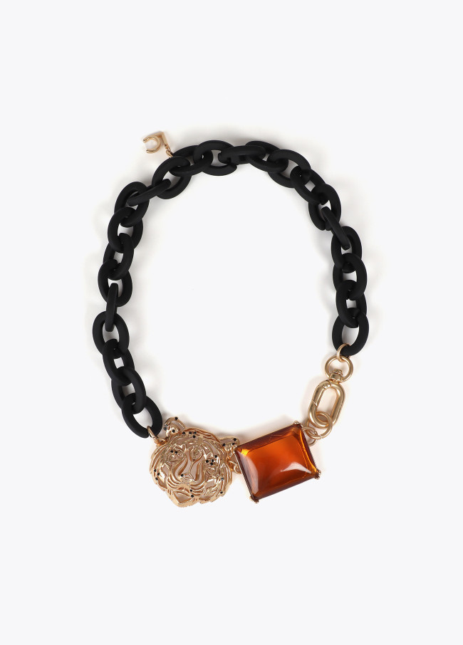 Collar corto cadena engomada tigre y cristal
