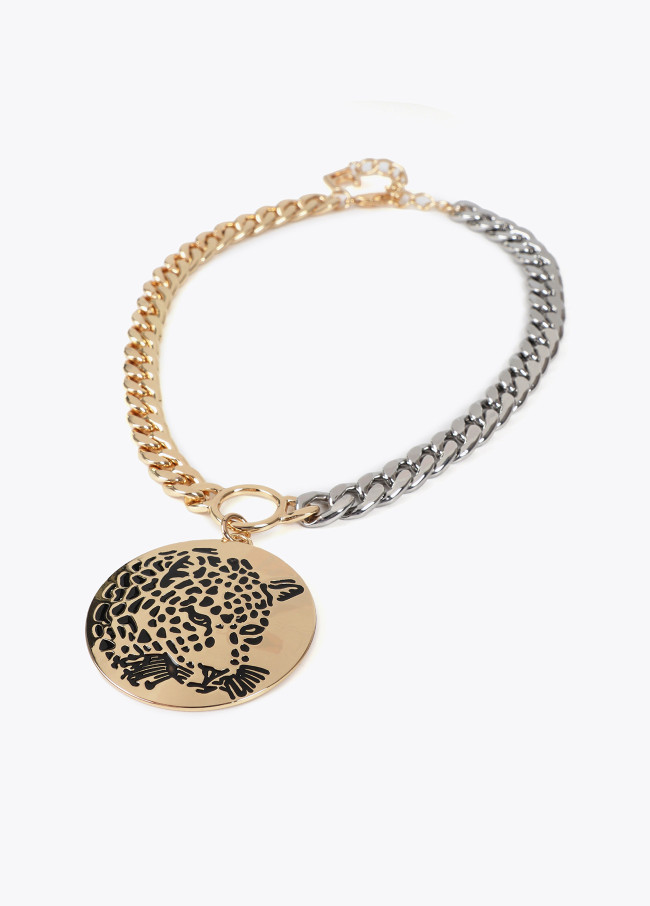 Collar cadena con medallón cara de tigre