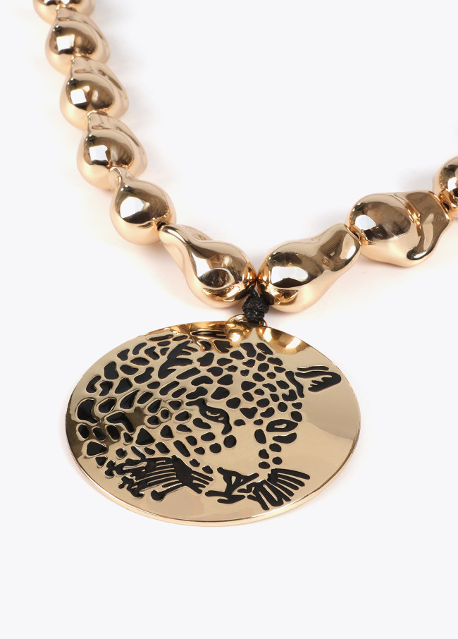 Collar cordón con medallón cara de tigre