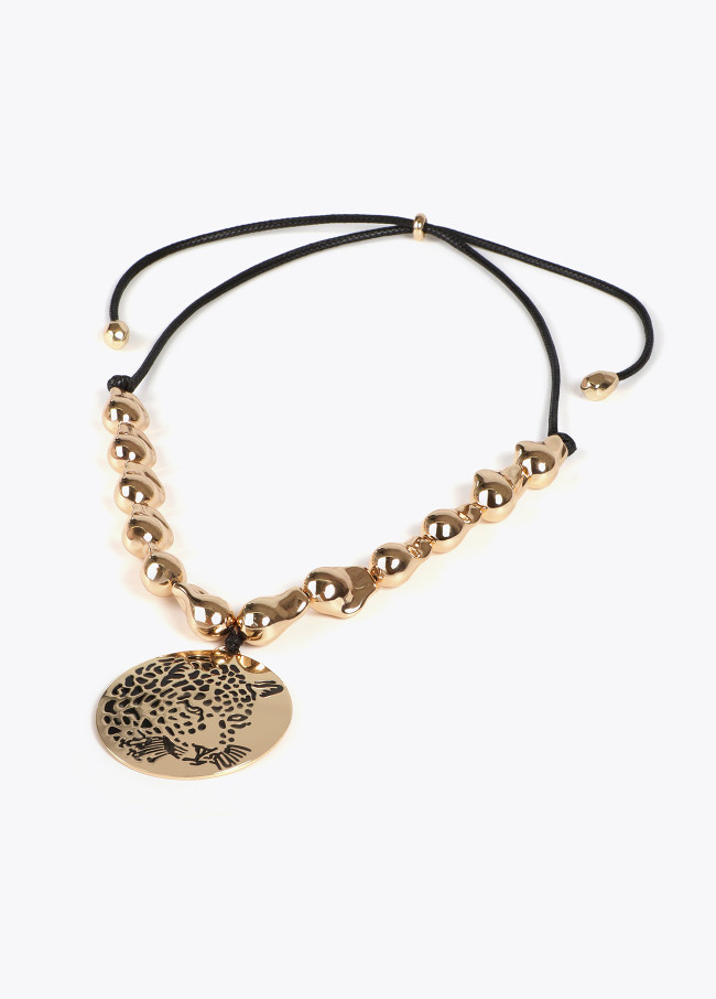 Collar cordón con medallón cara de tigre