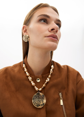 Collar cordón con medallón cara de tigre