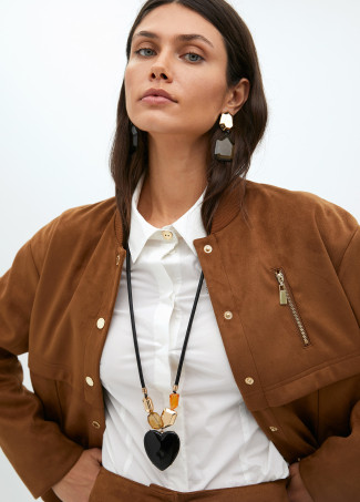 Crystal effect heart cord necklace