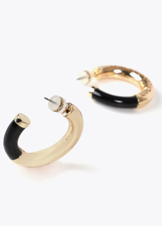 Acrylic tube earrings with cutwork metal logo