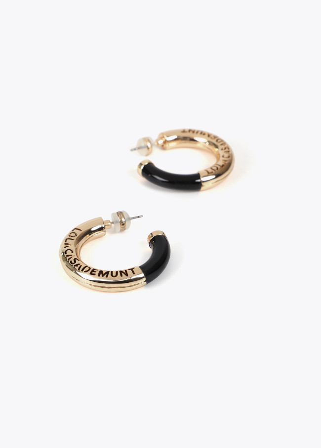 Acrylic tube earrings with cutwork metal logo