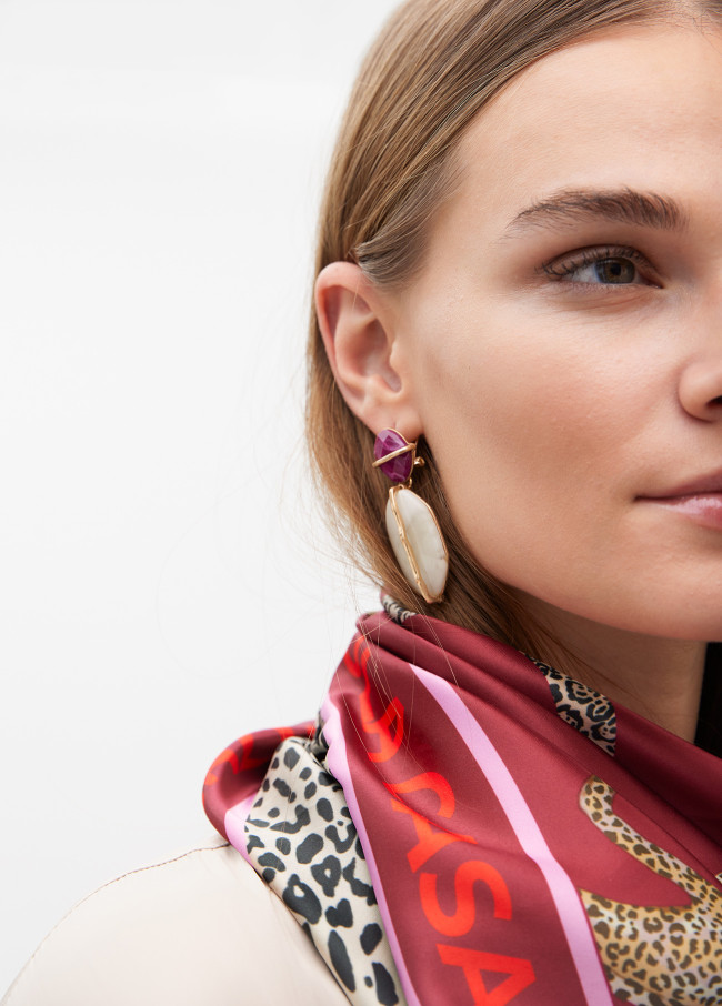 Double piece natural stone effect earrings