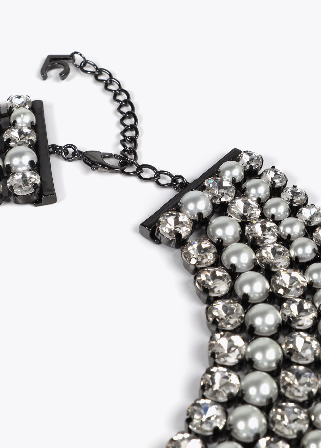 Crystal rhinestone and faux pearl multi-strand...