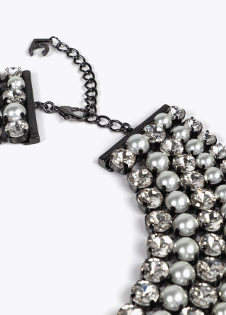 Crystal rhinestone and faux pearl multi-strand necklace