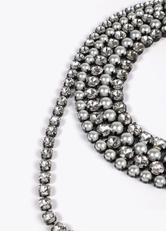 Crystal rhinestone and faux pearl multi-strand necklace