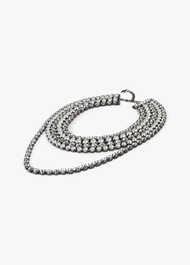 Crystal rhinestone and faux pearl multi-strand...