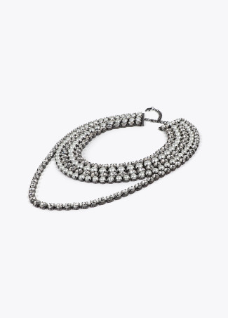 Crystal rhinestone and faux pearl multi-strand necklace