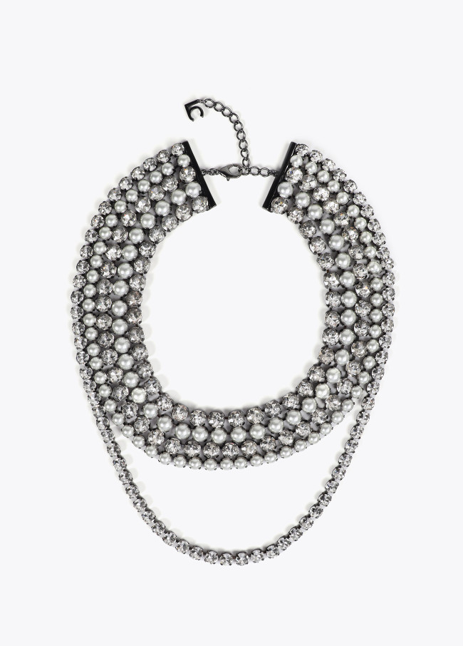 Crystal rhinestone and faux pearl multi-strand...