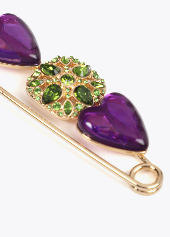 Heart and rhinestone brooch