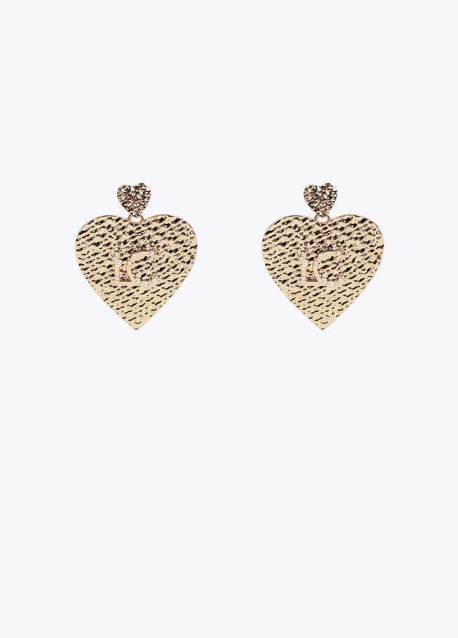 Pendientes corazon con textura con logo