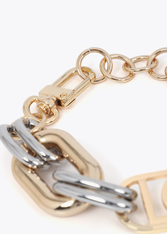 Two-tone chain link bracelet with oval logo