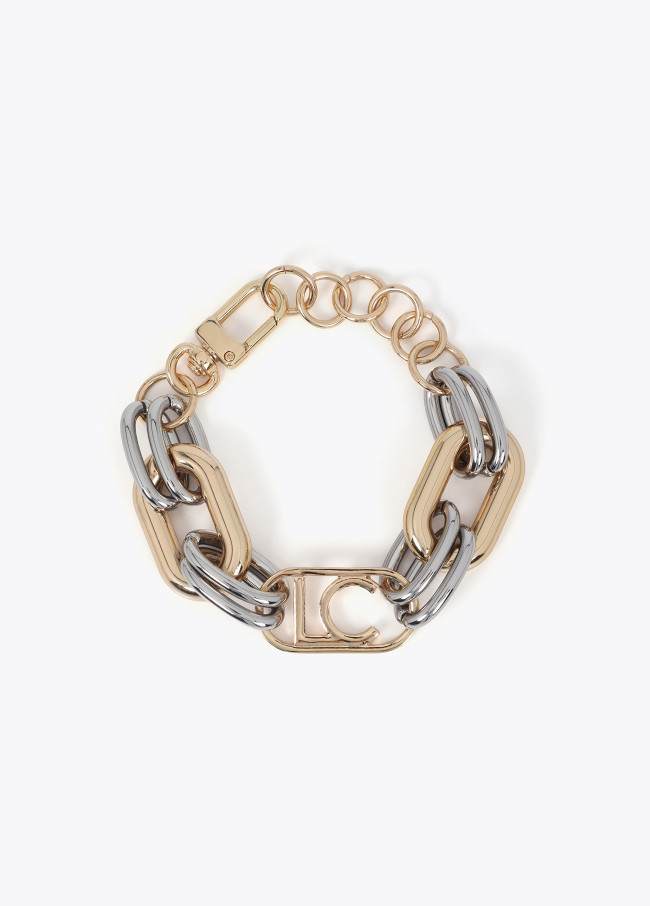 Two-tone chain link bracelet with oval logo