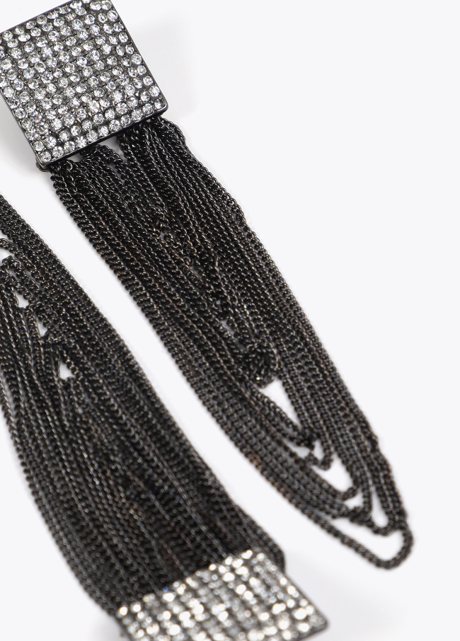 Orecchini Quadrati Cristalli e Nappine