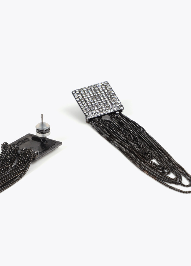 Orecchini Quadrati Cristalli e Nappine