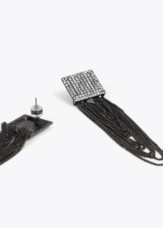 Orecchini Quadrati Cristalli e Nappine