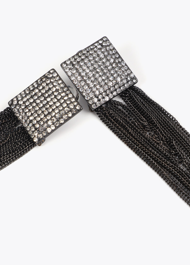 Orecchini Quadrati Cristalli e Nappine