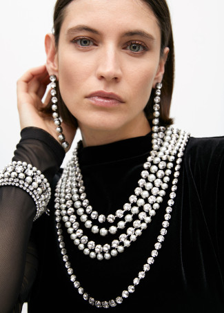 Rhinestone dangle earrings with crystals and faux pearls