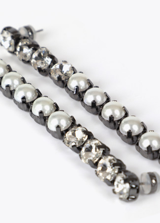 Rhinestone dangle earrings with crystals and faux pearls