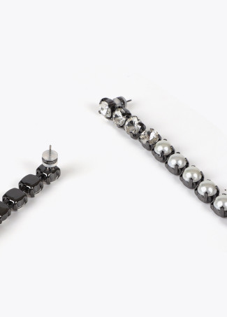 Rhinestone dangle earrings with crystals and faux pearls