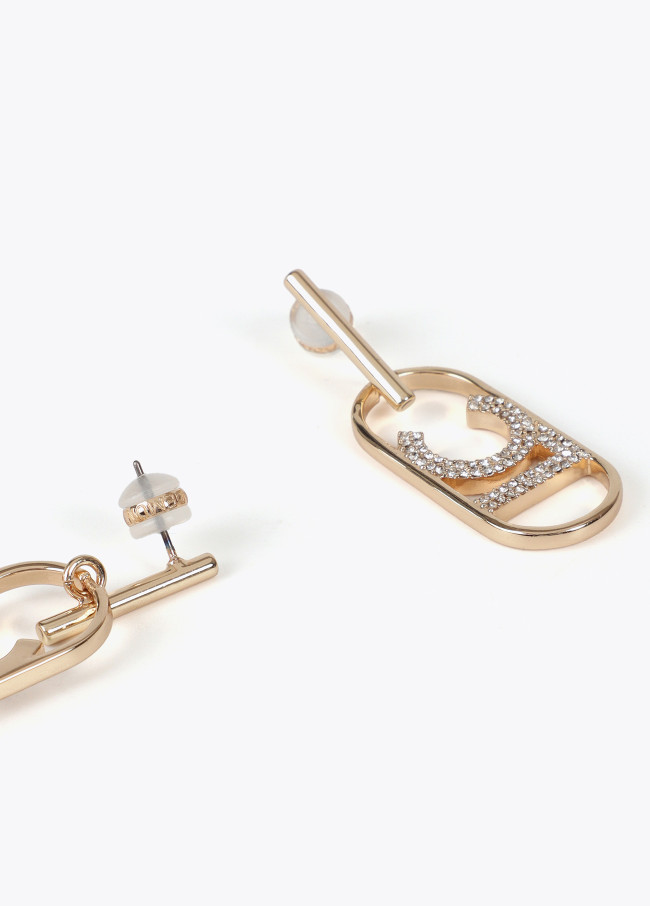 Rhinestone oval LOGO earrings