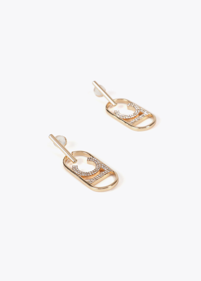 Rhinestone oval LOGO earrings