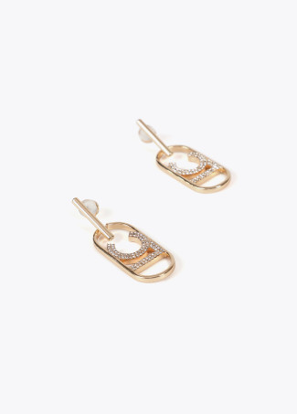 Rhinestone oval LOGO earrings