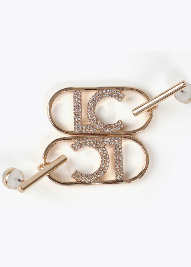 Rhinestone oval LOGO earrings