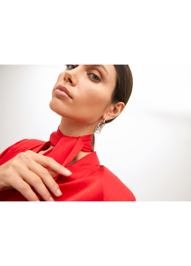 Rhinestone oval LOGO earrings