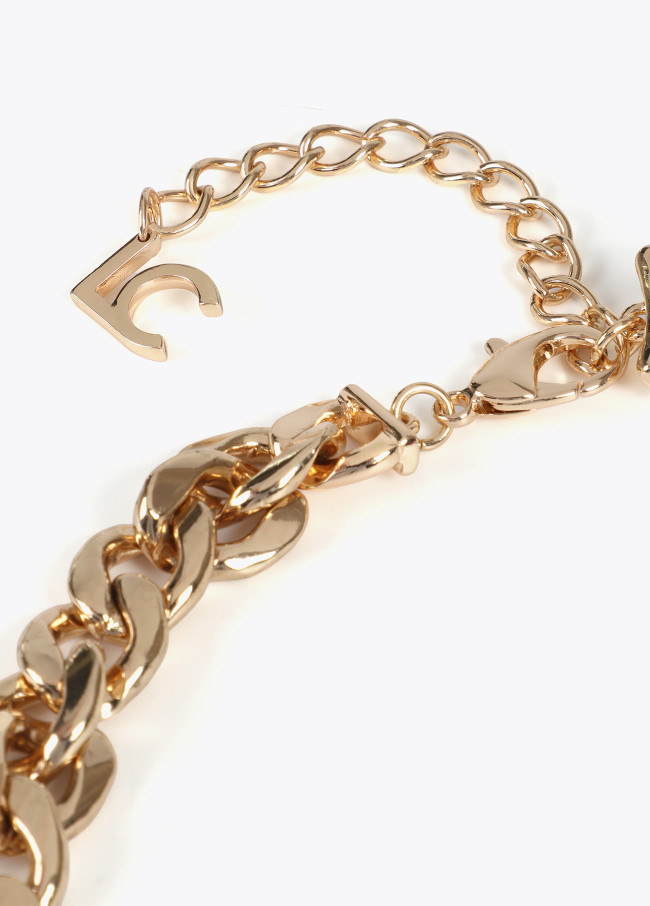 Colar curto logo leopardo com corrente e pérolas