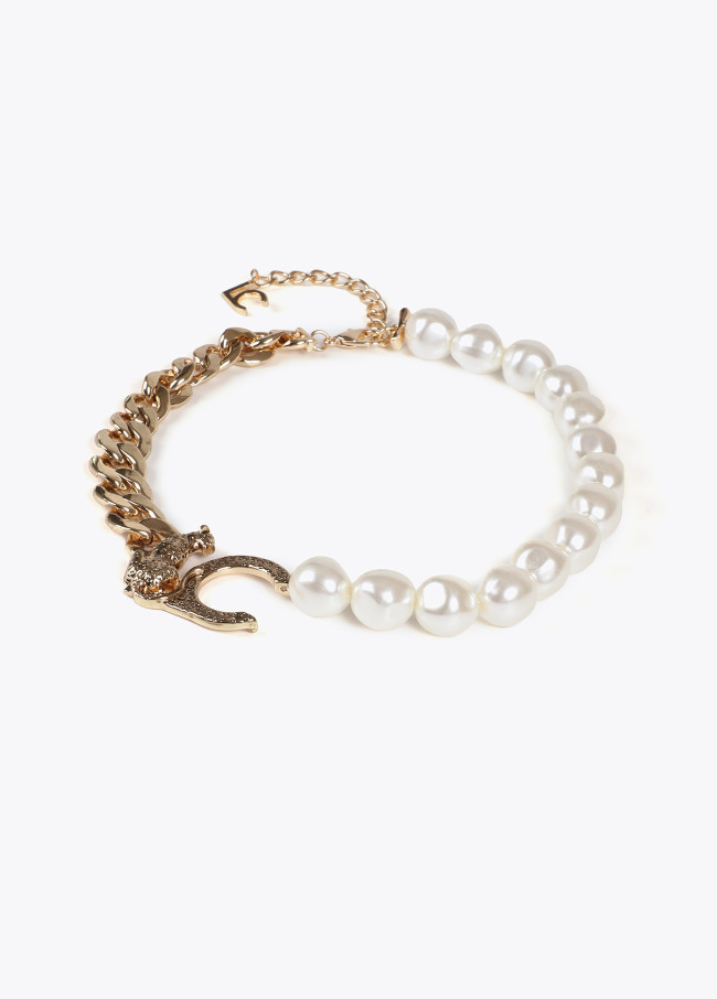 Short leopard logo necklace with contrast chain...