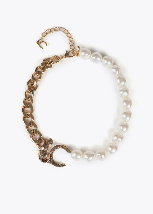 Collar corto logo leopardo combinado cadena y...