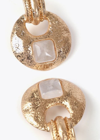 Earrings with hammered metal inlaid piece