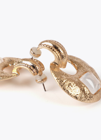 Earrings with hammered metal inlaid piece