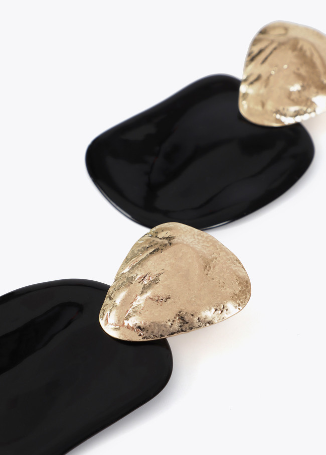 Two-piece earrings with contrast metal and acrylic