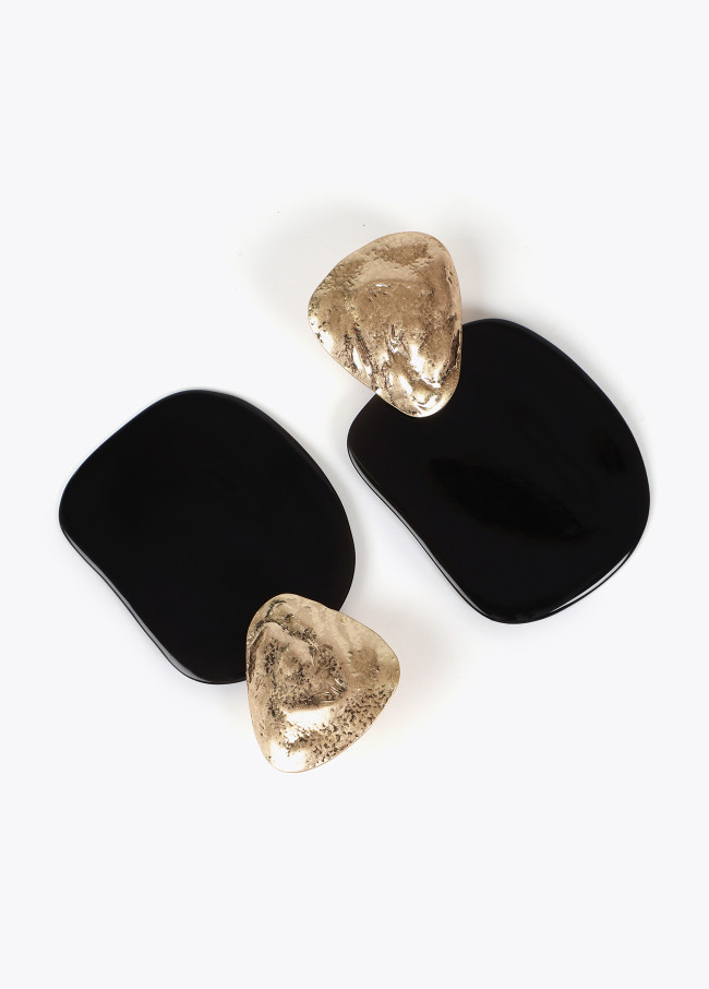 Two-piece earrings with contrast metal and acrylic