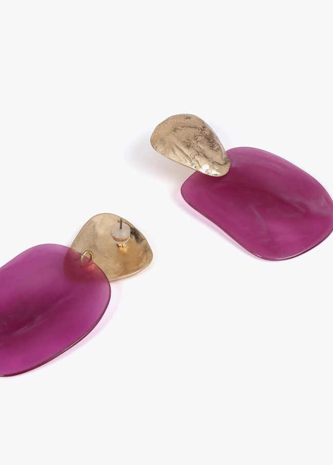 Two-piece earrings with contrast metal and acrylic