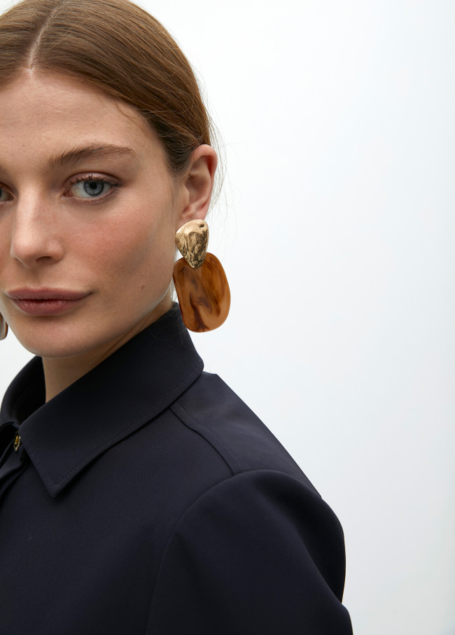 Two-piece earrings with contrast metal and acrylic