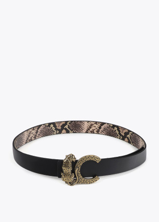 Reversible belt with LC buckle and leopard print