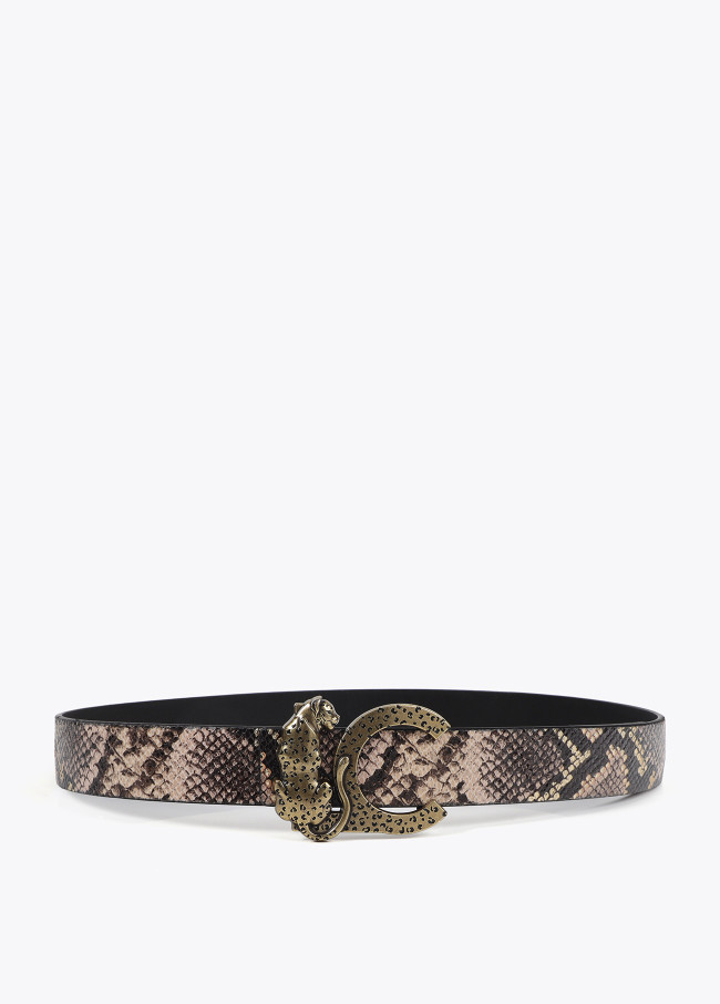 Reversible belt with LC buckle and leopard print