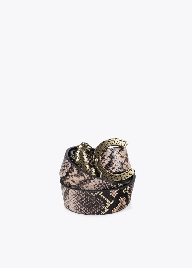 Reversible belt with LC buckle and leopard print