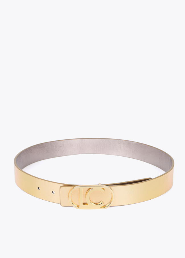 Reversible belt with logo buckle