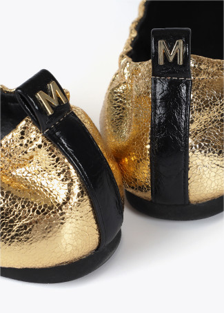 Gathered ballet flats with pointed toe in metallic fabric