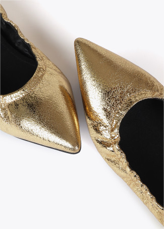 Gathered ballet flats with pointed toe in metallic fabric