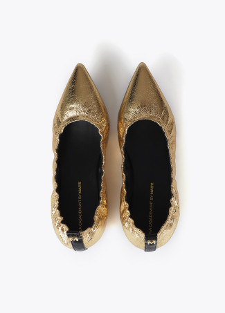 Gathered ballet flats with pointed toe in metallic fabric