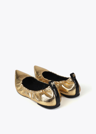 Gathered ballet flats with pointed toe in metallic fabric