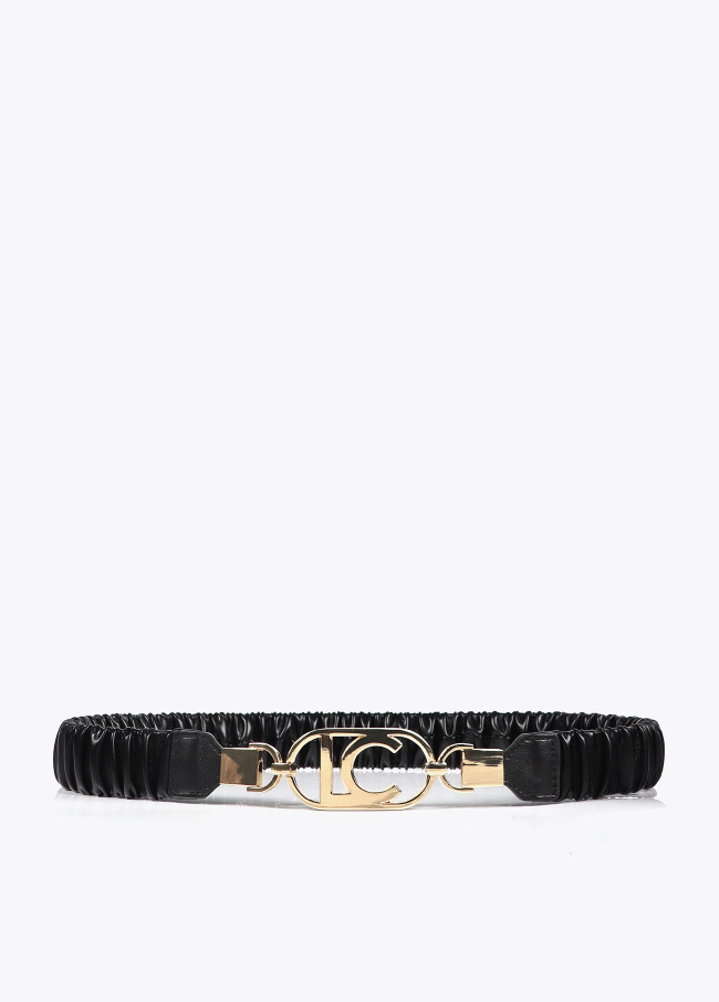 Cintura elastica effetto pelle con logo ovale