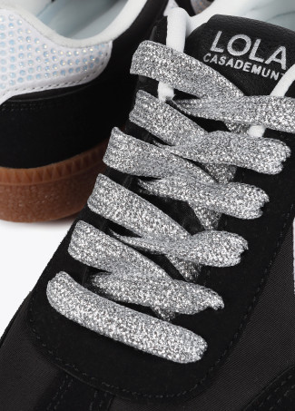 Nylon fabric trainers with rhinestone details